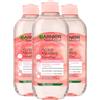 Garnier SkinActive Acqua Micellare Illuminante Formula con Acqua di Rose per Pelli Spente e Sensibili Deterge Illumina Strucca Senza Risciacquo - 3 flaconi da 400ml