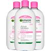 Garnier SkinActive Acqua Micellare Tutto in 1 Pelli Sensibili Strucca Deterge Lenisce Senza Risciacquo Maxi Formato - 3 Flaconi da 700 ml