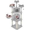 Yaheetech Albero Tiragraffi per Gatti 193 cm con 3 Posatoi Condomini Palle Cestino 7 Corde di Sisal Tiragraffi Gioco Giocattolo Grigio Chiaro