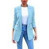 OBiQuzz Blazer da donna, sportivo, elegante, a maniche lunghe, casual, doppiopetto, per lavoro, ufficio, aperto, tinta unita, con bottoni, slim fit, business, lunga, Celeste., S