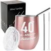 Nswayy Tazza da Vino in Acciaio Inox, Tazza Termica Caffè, Bicchieri da Vino con Coperchio per Regalo per il 40° compleanno, Oro Rosa