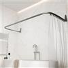 Erica Tubo Tenda Doccia a U, 70x165x70cm, Bastone per Tenda Doccia Angolare senza Supporto Soffitto, Rivestimento in Plastica senza PVC (Matte silver)