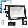 Forepin 30W Faretto LED da Esterno, 2700LM Faretto LED Esterno con Sensore di Movimento, Luce Bianca Fredda 6500K di Sicurezza, 36LEDs Faro LED Esterno per Terrazza, Giardino, Patio, Parco, Garage