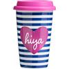 Premier Hiya Mug Termica da Viaggio con Tappo, Porcellana/Silicone, Rosa, 330 ml
