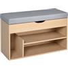 HOMCOM Panca Scarpiera con Seduta Imbottita Apribile e 3 Ripiani Aperti, in Legno, 80x30x48cm, Rovere e Grigio | Aosom