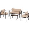 Outsunny Set da Giardino 4 Pezzi con 2 Poltrone 58x58x66 cm, Divano 116x58x66 cm e Tavolino 80x42x38 cm, Khaki|Aosom