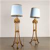 Coppia di Lampade da Terra Antiche a Tripode Bronzo Dorato '900
