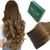 Easyouth Extension Capelli Veri Filo Invisibile Balayage Marrone Wire Extension a Filo Capelli Veri Umano Colore Marrone Scuro a Biondo 30cm 70g #4/27/4