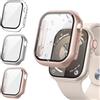 Kamita [3Pezzi] Custodia per Apple Watch Series 9/8/7 45mm con Protezione Dello Schermo in 9H Vetro Temperato, Duro PC Bumper Cover Custodie per iWatch9/iWatch8/iWatch7 (Chiaro+Argento+Oro Rosa)