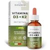 Bandini® Vitamina D3 K2 Gocce, in Olio Extra Vergine di Oliva EVO, Colecalciferolo 1000 UI per Goccia + Vit K2 MK-7 Menachinone Kappa 99,7% 100 mcg per Goccia, con pratico Contagocce