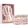 SILKIE - Set di 4 scrunchie in 100% pura seta gelso, e: nude/neutro, piccole con sacchetto da viaggio, elastici per uso quotidiano, la cura dei capelli, elastico coda cavallo, nessun danno
