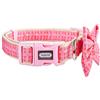 YUDOTE Collare per cani in cotone naturale, morbido e leggero, con nastro scozzese e papillon rimovibile, per cani di piccola taglia, collo 25-38 cm, rosa