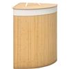 HOMCOM Cesto Portabiancheria con Coperchio Triangolare in Bambù e Tessuto, 38x38x57cm, Colore Legno|Aosom