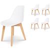 Kosmi - Set di 4 sedie bianche stile scandinavo Tulip con scocca in resina bianca e piedi in legno naturale
