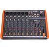 Ibiza - MX801 - Mixer semi-professionale completo a 6 canali (equalizzatore a 5 bande) con ingressi MONO, microfonici e di linea e uscite REC, RCA, cuffie e AUX - USB - Nero e arancione