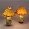 Coppia di Lampade Antiche Porcellana Tessuto Cina XX Secolo