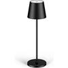 Madrigal Classica 3 (38 cm) - Lampada LED Ricaricabile USB-C da Tavolo a Lunga Durata con Base Tonda - Luce Regolabile (Dimmer) con il Tocco - Casa e Ristorante - Protezione IP54 - Nero