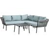 Outsunny Set da Giardino 4 Pezzi in Rattan con Tavolino da Caffè, 2 Divani ad Angolo e Poltroncina, Nero Grigio e Blu|Aosom