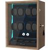 XTELARY Carica automatica per orologi 8 con vano portaoggetti flessibile 4 e cassetto portaoggetti per gioielli, illuminazione LED integrata, Carica per 8 orologi, Wood Color