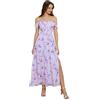 GRACE KARIN Donna Vestito Chiffon Pieghe Midi Design Pieghe Spalle Scoperte Senza Manica Pieghe Lilla Fiori L