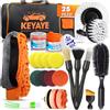 KEYAYE 25 Pezzi Kit Pulizia Auto per Interno e Esterni, Kit Lavaggio Auto con Spazzola Rotante Pulizia, Panno e Guanto Microfibra Lavaggio Auto, Spugna Lucidatura, Pennelli Detailing Auto e così Via