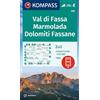 Kompass Carta escursionistica Kom 650. Val di Fassa. Marmolada, Dolomiti Fassane: markierte Wanderwege, Hütten, Radrouten
