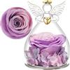 Yamonic Regalo Festa della Mamma, Rosa Stabilizzata Vera Regalo Donna,Rosa Eterna in Angel Cupola Regali Mamma,Figurine di Angeli Regali Nonna Donna Compleanno Angelo Custode Festa della Mamma