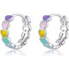 Qings Orecchini Cuore a Cuore Grondanti di Colore Orecchini a Forma di Cerchio in Argento Sterling 925 Stile Semplice Regalo di Compleanno di Compleanno Della Moglie