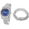 HALUKAKAH Orologio d'oro con Diamanti,Bambino Platino Placcato Oro Bianco 36MM Larghezza Blu Quadrante Quartz 20cm con Catena Cubane18cm Bracelet,Confezione Regalo Gratuita