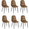 Homy Casa FurnitureR Set di 6 sedie da pranzo in finta pelle scamosciata in stile scandinavo da cucina per sala da pranzo, colore marrone