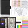 MARICATO Portadocumenti in Pelle A6 PU, MARICATO 29pcs Raccoglitore ad 6 Anelli, Raccoglitore Notebook con Buste Trasparenti Rimovibile e Budget Planner, per Lavoro e Casa Budget di Contanti Organizzatore-Nero