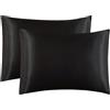 Juwenin Home - Confezione da 2 federe per cuscino in pura seta di gelso, morbide, per capelli e pelle, con chiusura a busta (nero, standard, 50 x 75 cm)