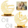 Qunkun Ramadan Eid Mubarak Decorazione, 2 pezzi Eid Mubarak acrilico ornamento lunare stelle lampada luce lampada Eid Mubarak decorazione da tavolo Ramadan luna luce notturna Eid Mubarak decorazione casa