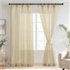 DWCN - Set di 2 tende in voile con galon arricciato, aspetto lino, semi-trasparenti, per soggiorno, beige, 225 x 140 cm (altezza x larghezza)