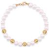 JEWELAB.it - Bracciale Donna Perle Naturali d'Acqua Dolce 6-6,5 mm con 5 Sfere Lisce in Oro Bianco 18 kt, lunghezza 19 cm