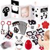 hahaland Giochi Neonato 0-3 Mesi 30 Pezzi - Giochi Bianco e Nero Neonati Sensoriale, Libro/Songlio/Specchio/Peluche Neonata Tummy Time, Regalo Nascita Bimbo per 0 3 6 12 Mesi
