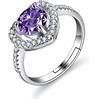 Bellitia Jewelry Anello Regolabile Donna Cuore in Argento Sterling 925, Anello con Pietra Ametista, Regalo per Donne e Ragazze