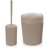 Inbagno Set Accessori Bagno 2 Pezzi Colorati Tortora, scopino Bagno e pattumiera 4,2 Lt, in Resina, Linea Ring
