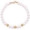 JEWELAB.it - Bracciale Donna Perle Naturali d'Acqua Dolce 6-6,5 mm con 3 Sfere Lisce in Oro Bianco 18 kt, lunghezza 19 cm