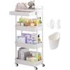 Wuciray 4 livelli Carrellino con Ruote portatutto Cucina Cassetto Carrellino Salvaspazio Carrello Portaoggetti con Ruote Carrello in Plastica Carrello con Ruote Portatutto Cucina Bagno Bianca