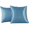 FARFALLAROSSA Set di 2 Federe in Raso 65 x 65 cm Azzurro, Federa Cuscino Letto Morbida e Setosa al Tatto, Chiusura a Busta, Antiacaro e Ipoallergico, Protezione Capelli e Pelle & Antirughe