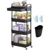 Wuciray 4 livelli Carrellino con Ruote portatutto Cucina Cassetto Salvaspazio Carrello Portaoggetti Carrello in Plastica Carrello con Ruote Portatutto Cucina Bagno Carrello Portaoggetti con Ruote Nero