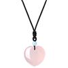 COAI Collana con Ciondolo a Cuore in Quarzo Rosa, Collana da Donna con Pendente Portafortuna Pietra Naturale Semi Preziosa,