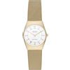 Skagen Grenen Orologio per le donne, movimento a energia solare con cinturino in acciaio inossidabile o in pelle, Tono oro e bianco, 26MM