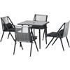 Outsunny Set da Giardino con 4 Sedie con Cuscini e Tavolo da Pranzo Quadrato in Vetro, Grigio Scuro|Aosom