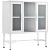 BAKAJI Mobile Madia con Doppia Anta e 6 Ripiani Interni Mobiletto Credenza Armadio Multiuso Casa Cucina Bagno Ufficio Design Moderno Industriale in Metallo e Vetro 85 x 35 x 150 cm (Bianco)