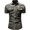 keephen Camicia di Jeans Mimetica da Uomo Camicia di Jeans a Maniche Corte Verde Militare Camicia da Uomo Casual da Esterno