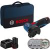 Bosch - Smerigliatrice angolare 12V gws 12V-76 - 2 batterie Li-Ion 2Ah + caricabatterie - valigetta + dischi inclusi - 06019F200C