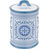 Baroni Home Barattolo Zucchero Decorato in Ceramica con Coperchio Ermetico, Accessorio da Cucina Colorato Resistente, Linea Maioliche Blu, 11x11x17 cm