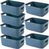 EURXLQ 7 Pezzi Cestini Portaoggetti Plastica Scatole Organizer con Manici,Contenitori per Armadio,Contenitore Plastica,Organizer Portaoggetti per Cucina Bagno Cosmetici (Blu, 30×20×12 cm)